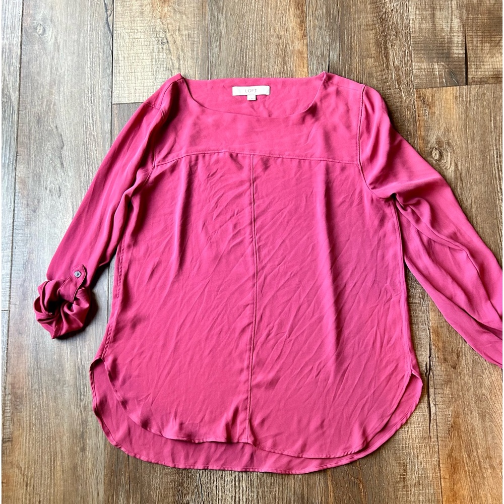 Loft Pink Soft Lightweight Blouse Long Sleeve Work Business Casual Shirt Top